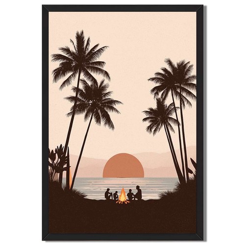 Beach bonfire sunset framed - bonfire,