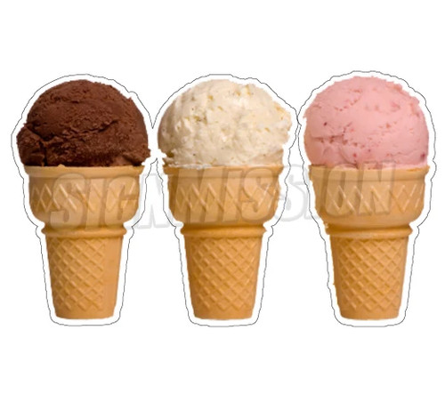 Three ice cream cones - cream,