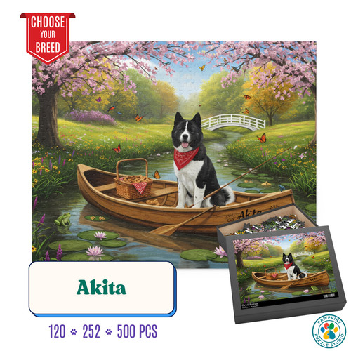 Akita puzzle pup spring - b&w,