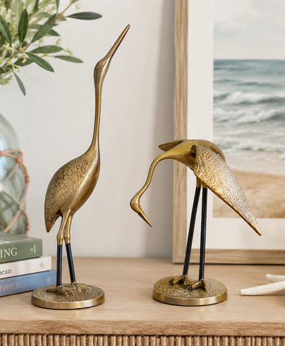 Vintage pair brass crane heron - brass,