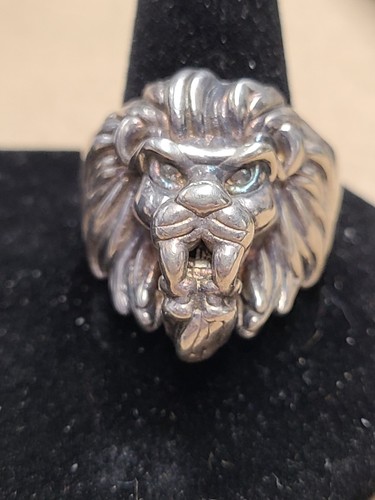Sterling silver lion head ring - silver,