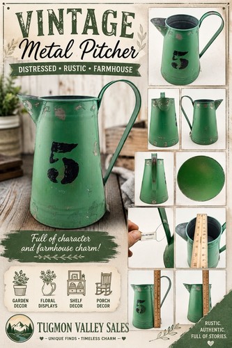 Vintage green metal - green, pitcher