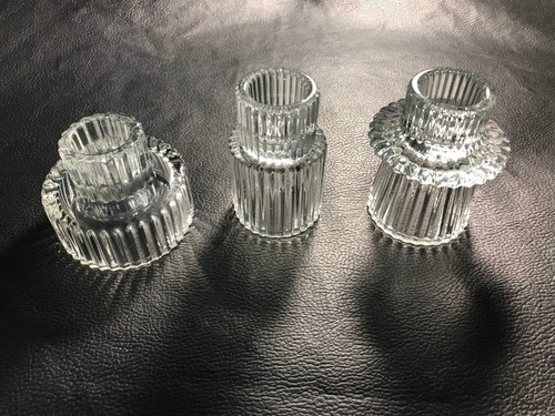 Glass ribbed candle holders - 3,