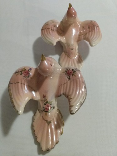 Vintage ceramic pink doves - ceramic,