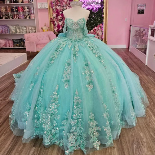 Mint green shiny quinceanera - mint,