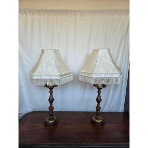Pair vintage turned wood - vintage, brass