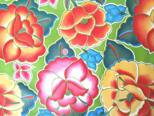 Green tehuana floral vinyl - green,