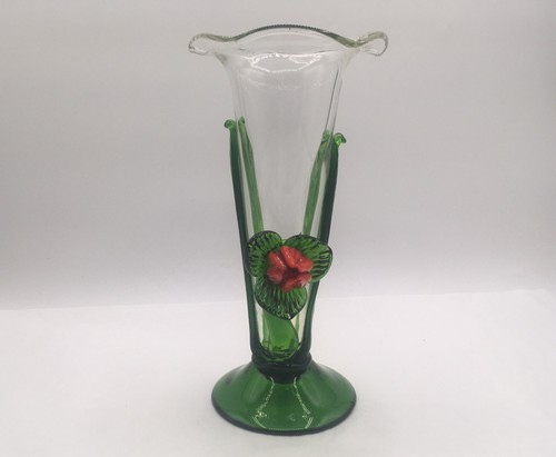 Vtg glass art trumpet vase - glass,
