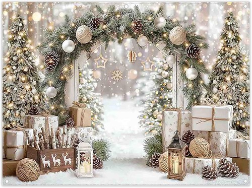 8x6ft fabric white christmas - white,