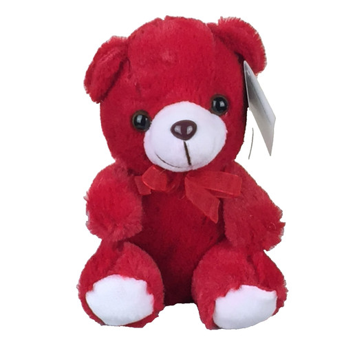 Plush red sitting teddy bear - plush,