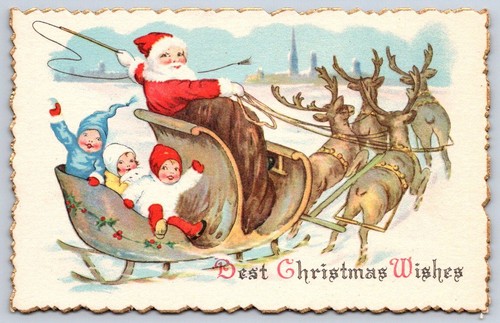 Antique christmas santa - antique, sleigh