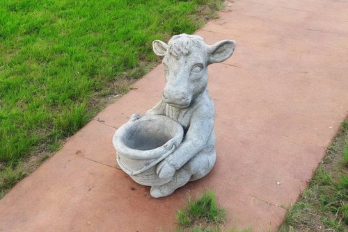 Concrete cow planter statue - cow,