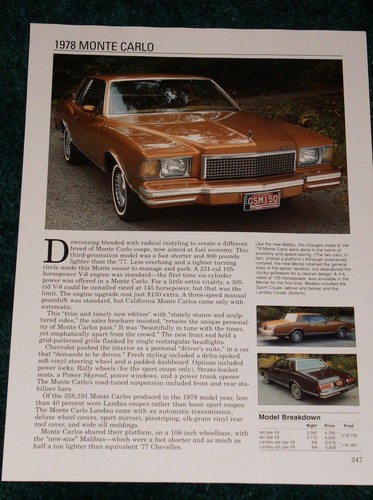 1978 chevy monte carlo - carlo, specs