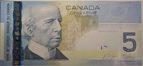 Bill bank of canada - $5.00,