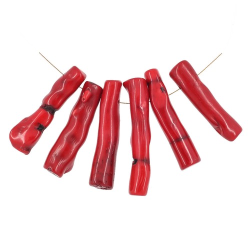 6pc red coral branch pendant - 6pc,