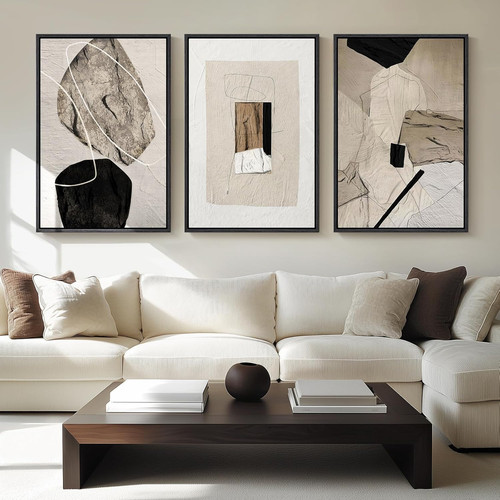 Large framed neutral abstract - large,