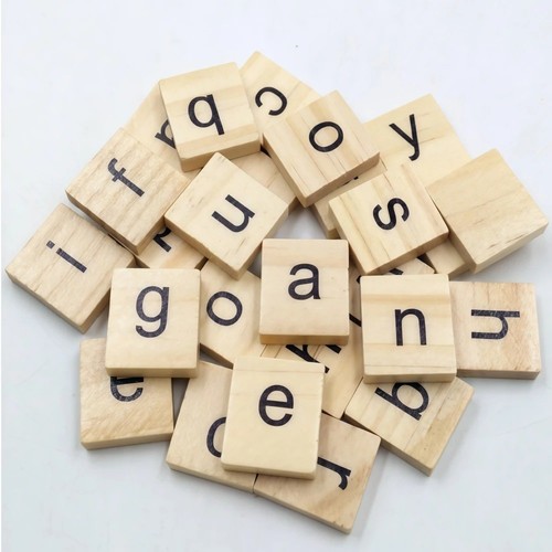 100 pcs wood tiles letters - 100,