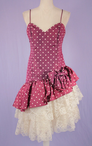Vtg 80s eggplant polka dot - vtg,
