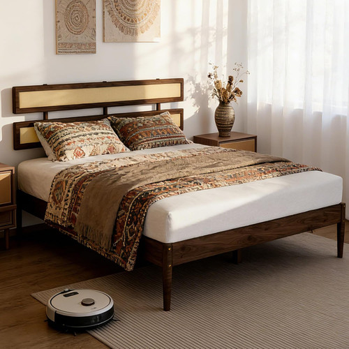 Solid wood queen size - size, rattan