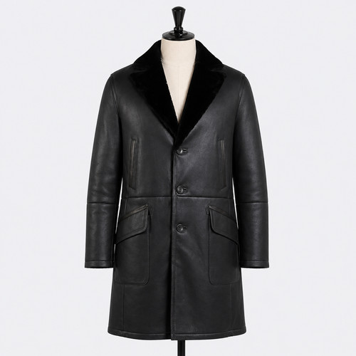 Men black shearling - black, leather