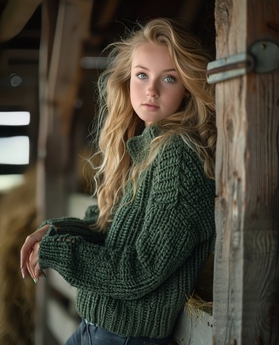 Green sweater blonde haired - sweater, blonde-haired
