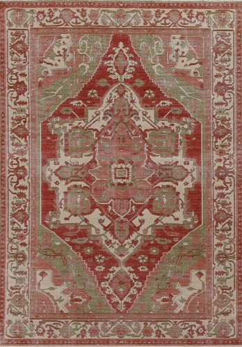 Red geometric turkish wool rug - red,