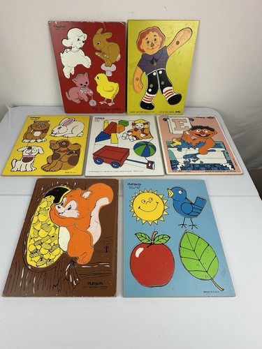 Vtg wood puzzles - kids, lot