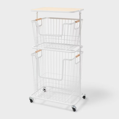 Wire wood basket - wood, cart