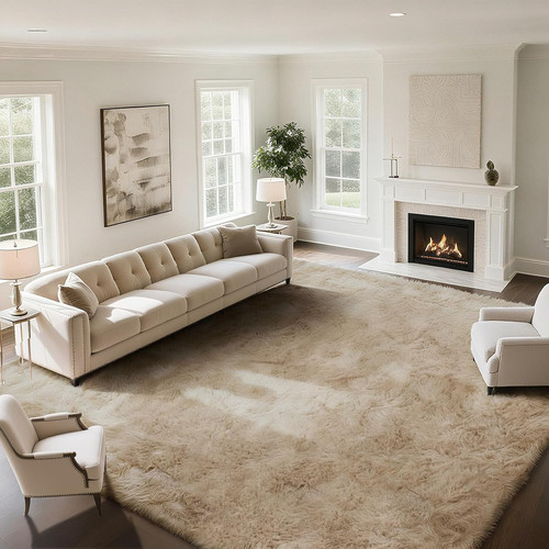 Beige fluffy shag area - fluffy,