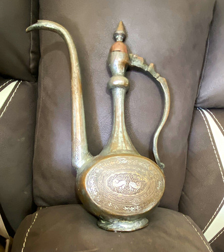 Engraved metal long - metal, spout