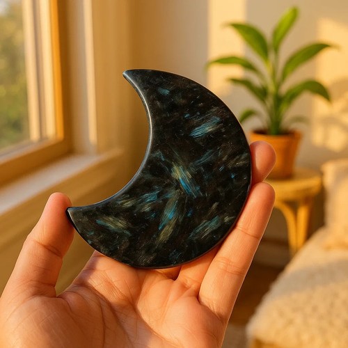 Arfvedsonite moon shape stone - arfvedsonite,
