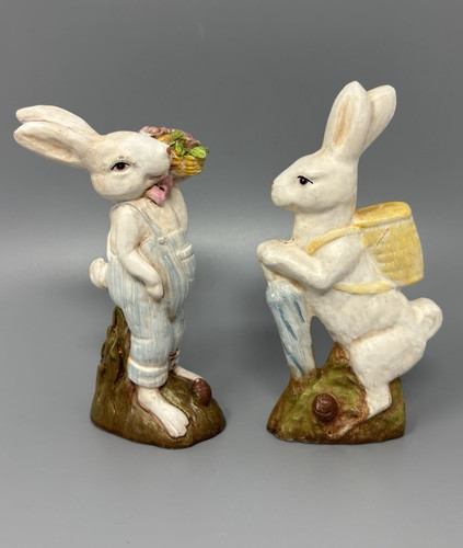 Two bunny figurines white - bunny,