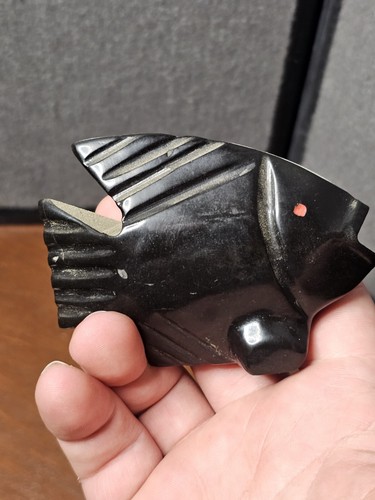 Black onyx stone hand - black, carved