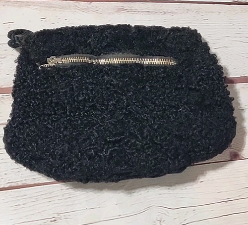 Vintage black fur muff hand - black,