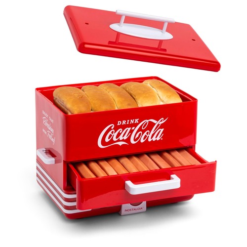 Red hot dog steamer and - dog, bun