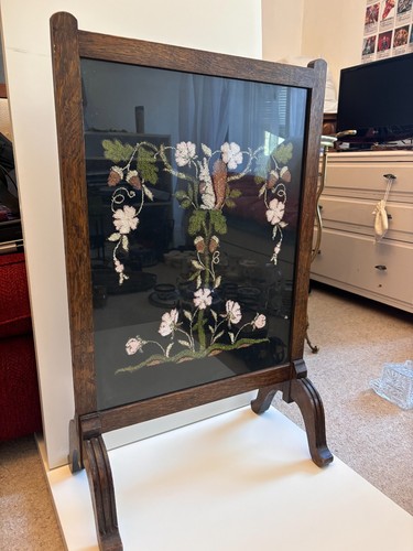 Antique oak fire screen - antique,