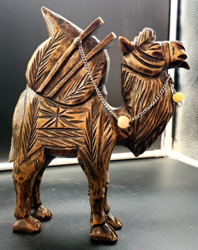 Hand carved wood camel - carved,