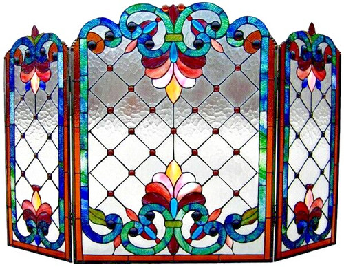 Tiffany style fireplace screen - tiffany,