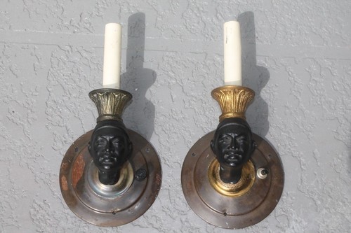 Pair 19thc gilt - bronze, dark