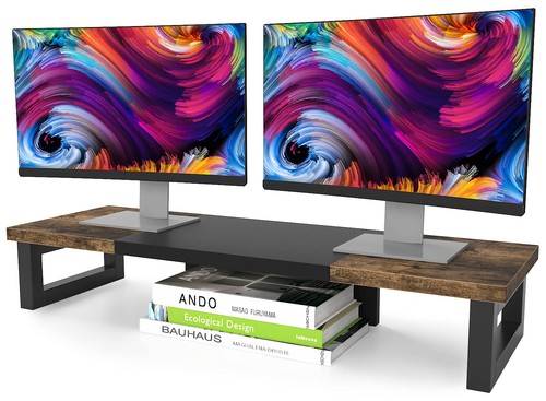 Dual monitor stand riser wood - monitor,