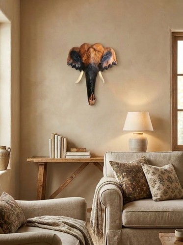 Wooden elephant head wall - elephant,