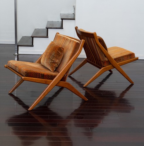 Pair oak scissor chairs - scissor, by