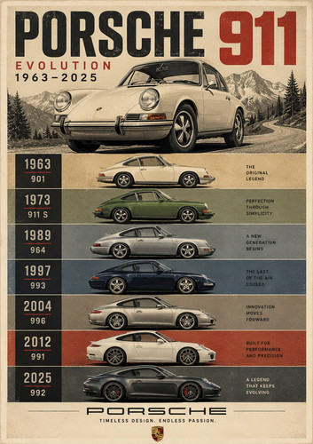 Porsche 911 evolution poster - 911,