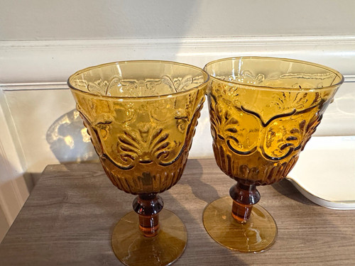 Amber glass floral embossed - amber,