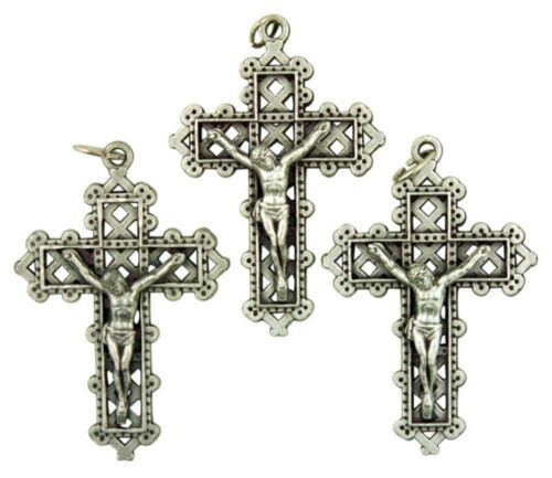 Silver tone cross lattice - silver,