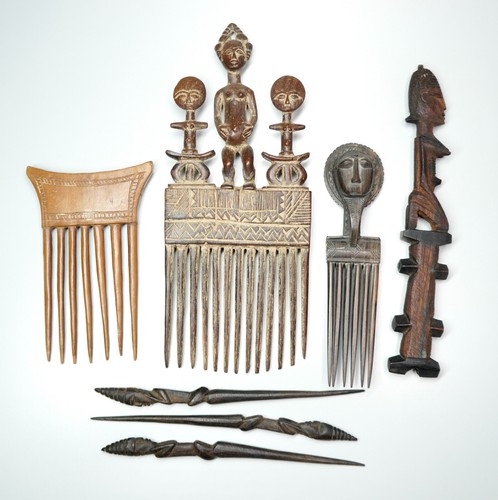 Vtg hand carved wood comb - carved,