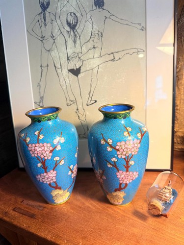 Cloisonné vase matched set - vase,