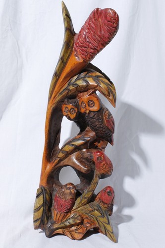 Carved wood owls birds - carved,