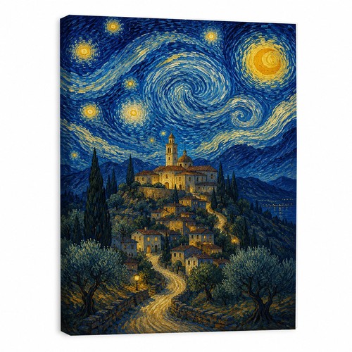 Starry night italian village - starry,