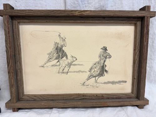 Cowboys roping cattle framed - cowboys,
